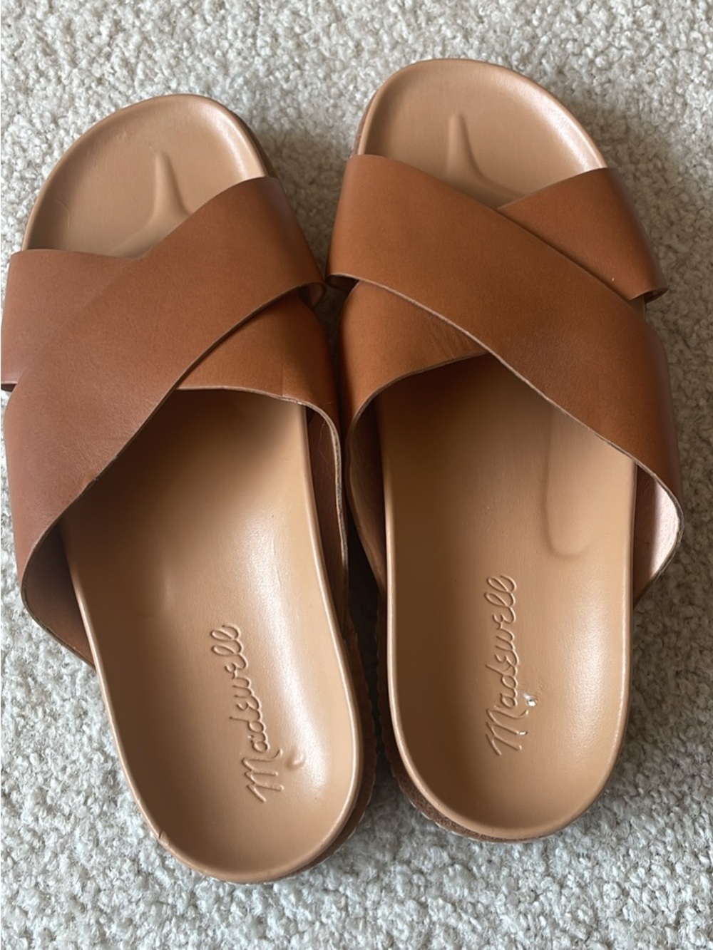 Madewell Brown Leather Crisscross Slide Sandals